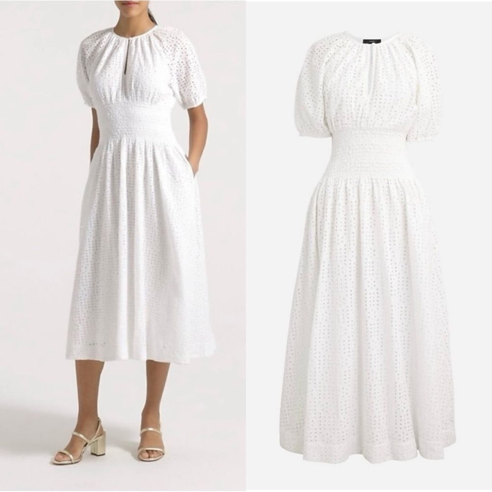 NWT J Crew Provence smocked-waist midi dress in eyelet white